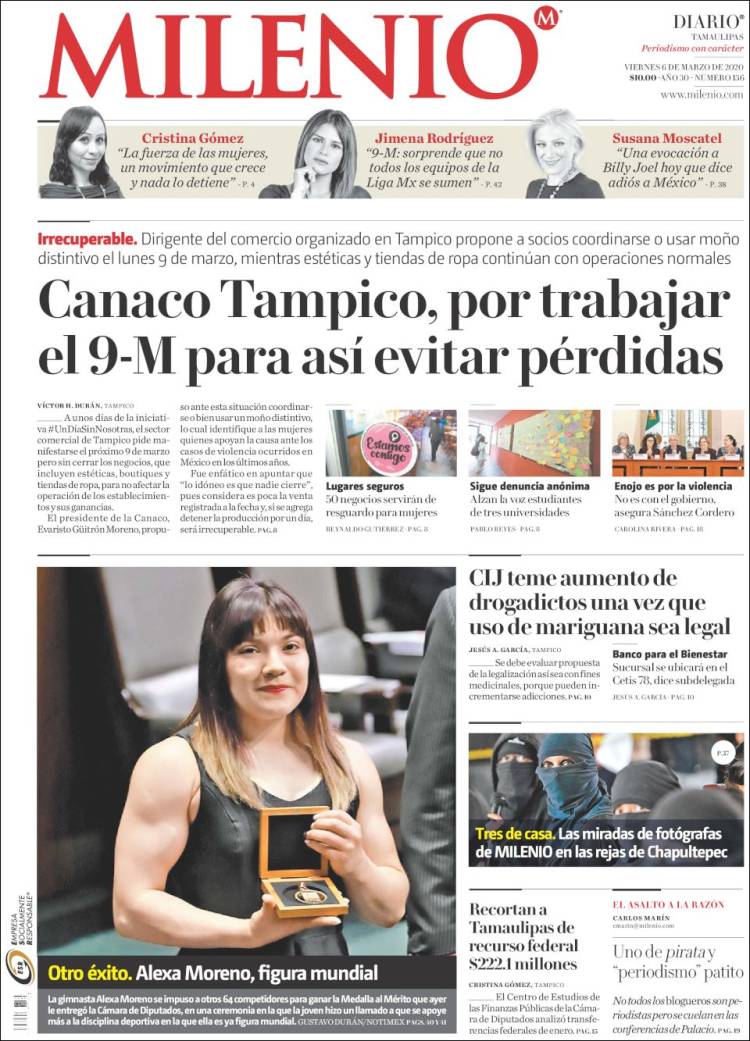 Portada de Milenio - Tamaulipas (México)