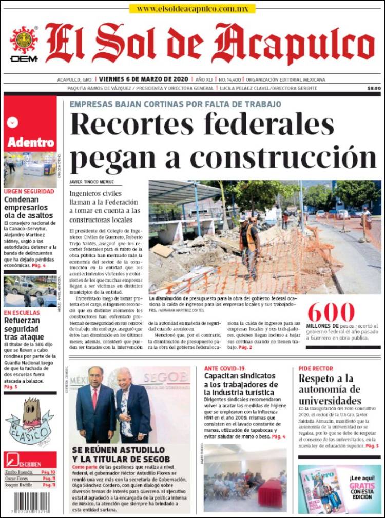 Portada de El Sol de Acapulco (México)