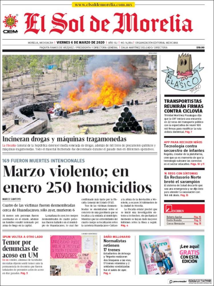 Portada de El Sol de Morelia (México)
