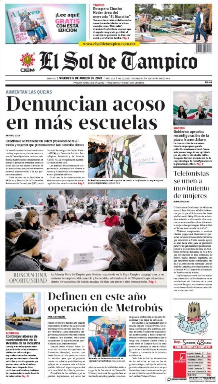 Portada de El Sol de Tampico (México)