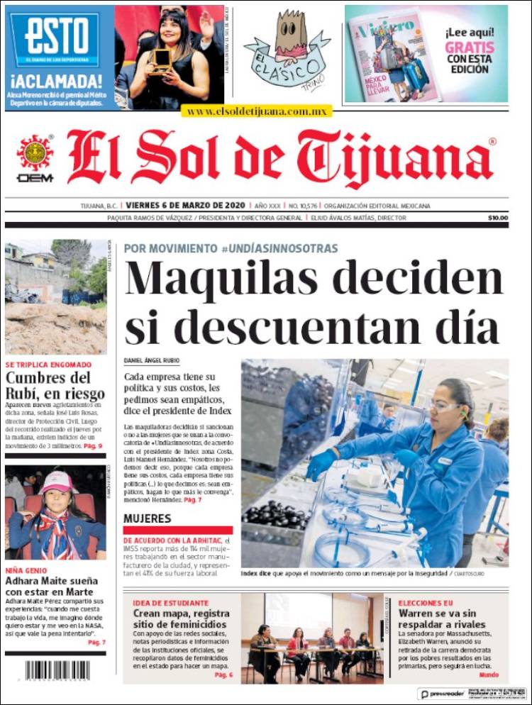Portada de El Sol de Tijuana (México)