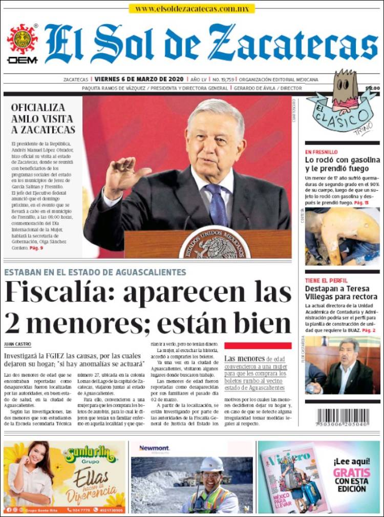 Portada de El Sol de Zacatecas (México)