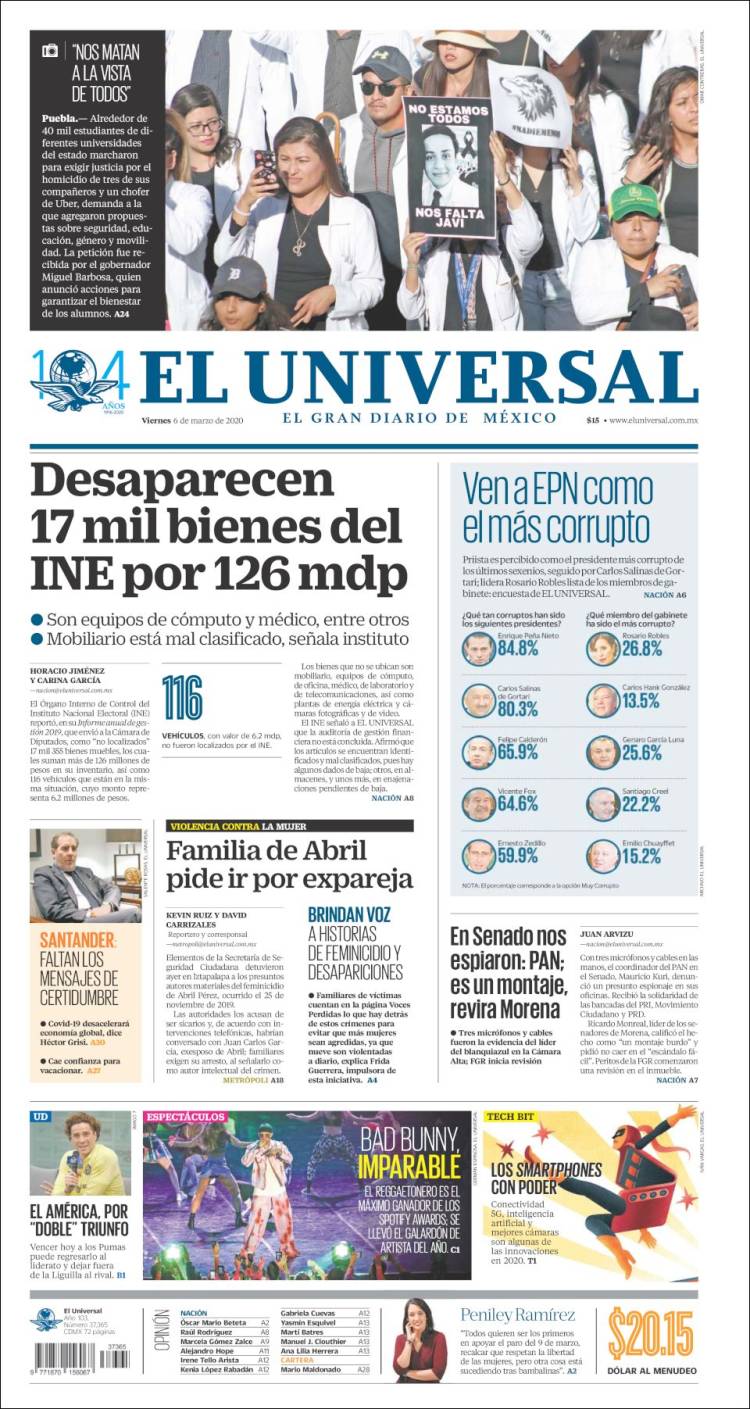Portada de El Universal (México)