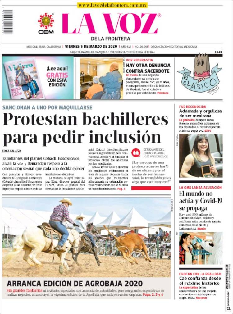 Portada de La Voz de la Frontera (México)