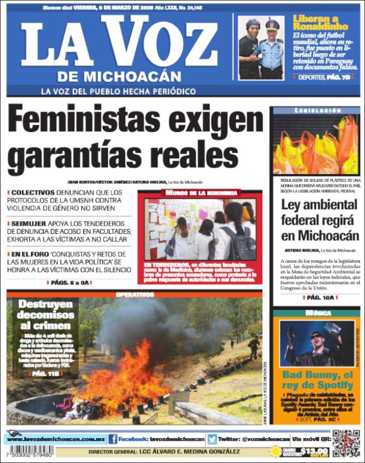 Portada de La Voz de Michoacán (México)