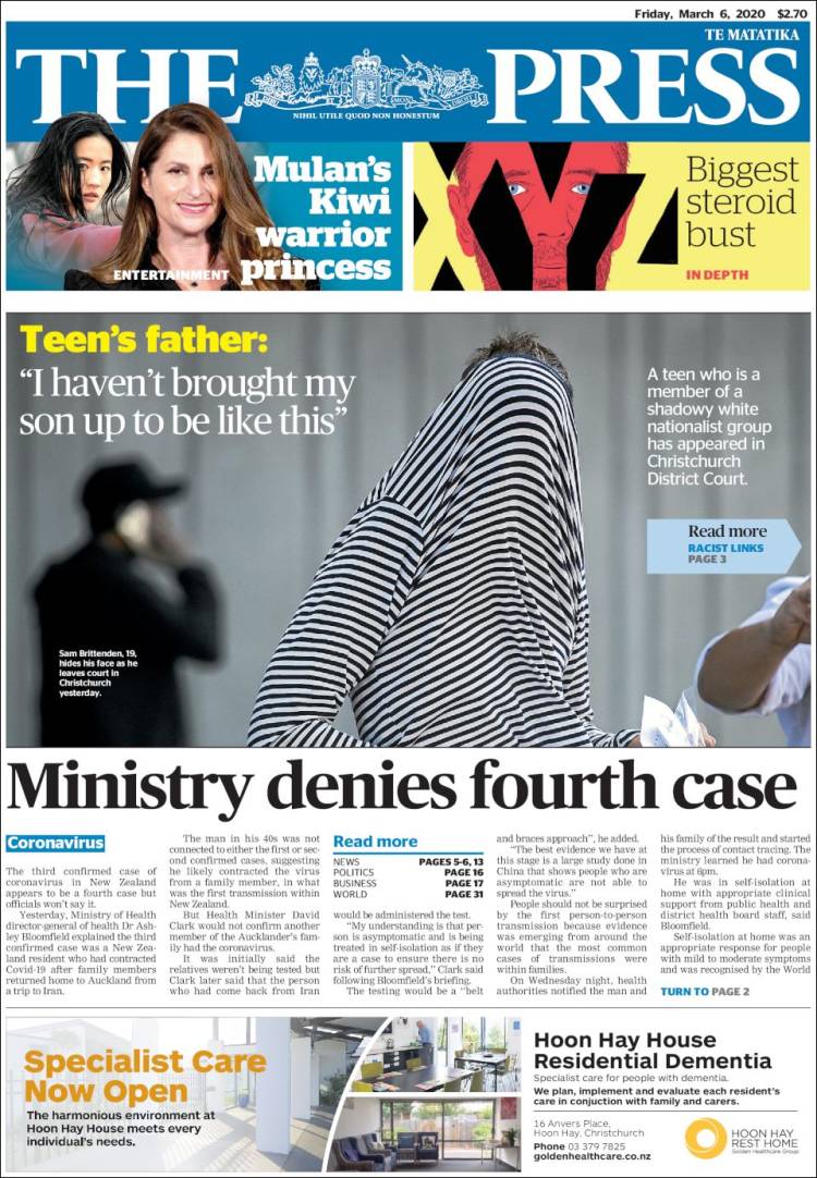 Portada de The Press (Nueva Zelanda)