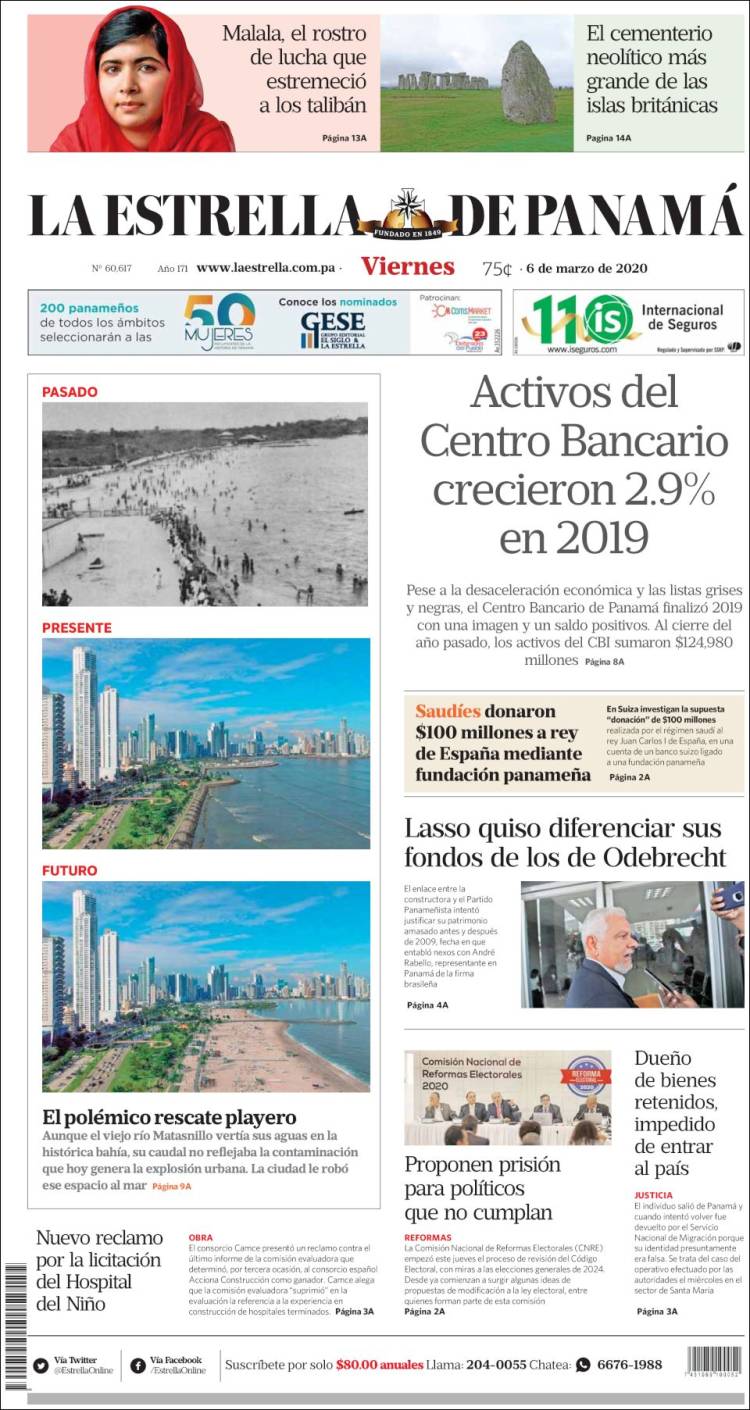 Portada de La Estrella de Panamá (Panam&aacute;)