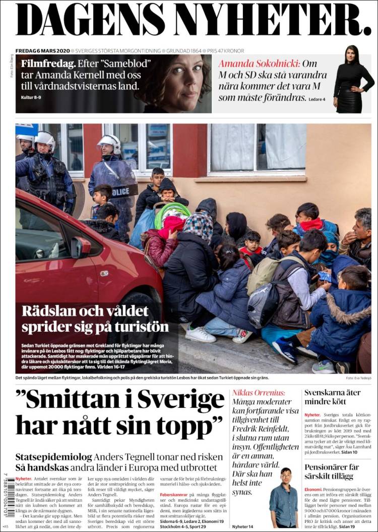 Portada de Dagens Nyheter (Suecia)