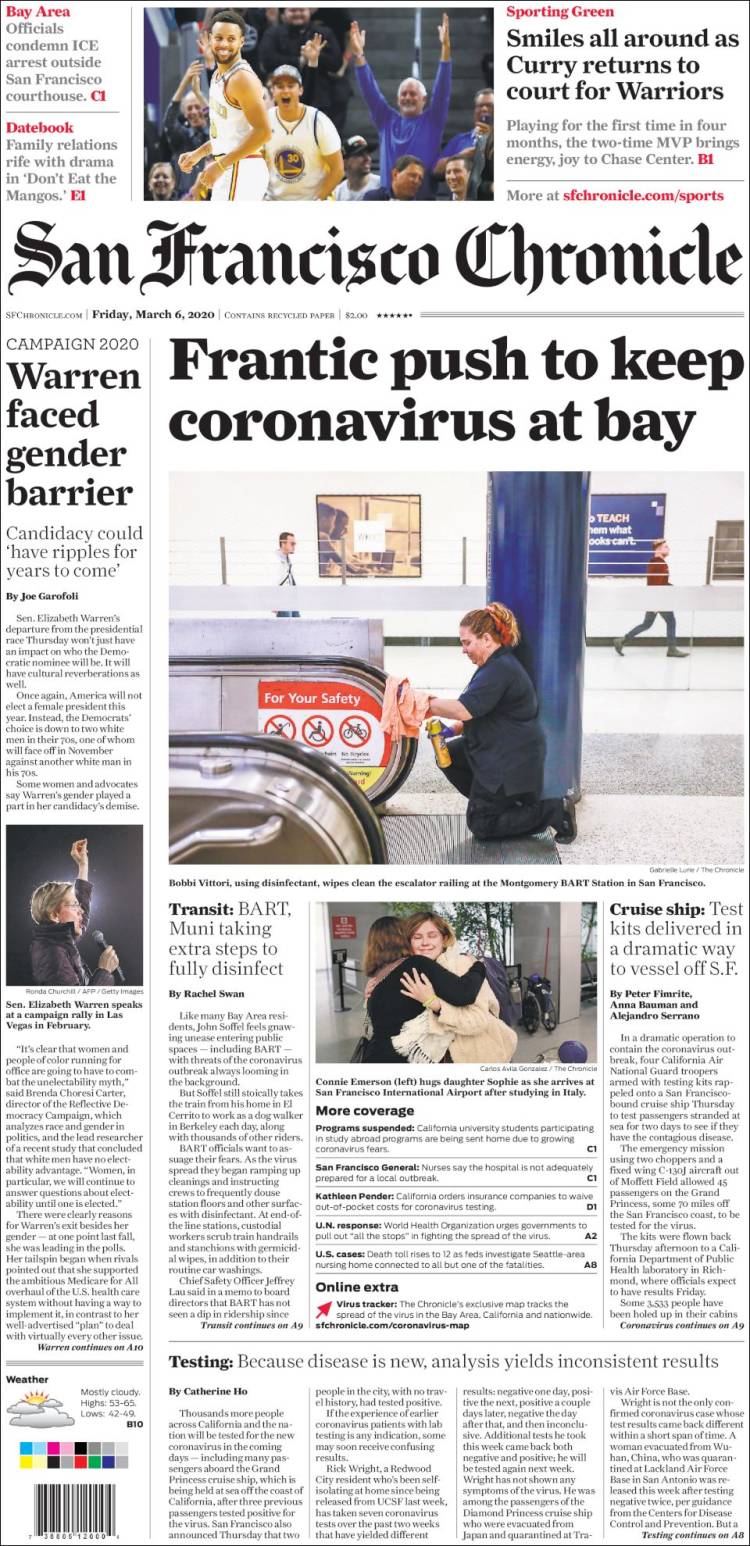 Portada de San Francisco Chronicle (USA)