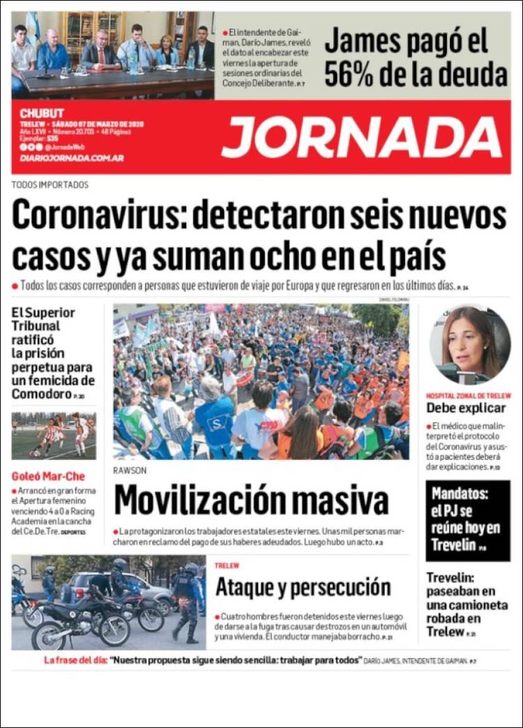 Portada de Diario Jornada en la Patagonia (Argentina)