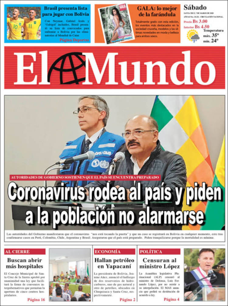 Portada de El Mundo (Bolivia)