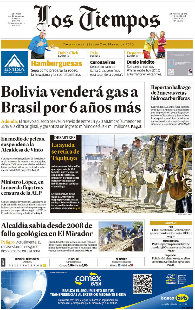 Portada de Los Tiempos (Bolivia)