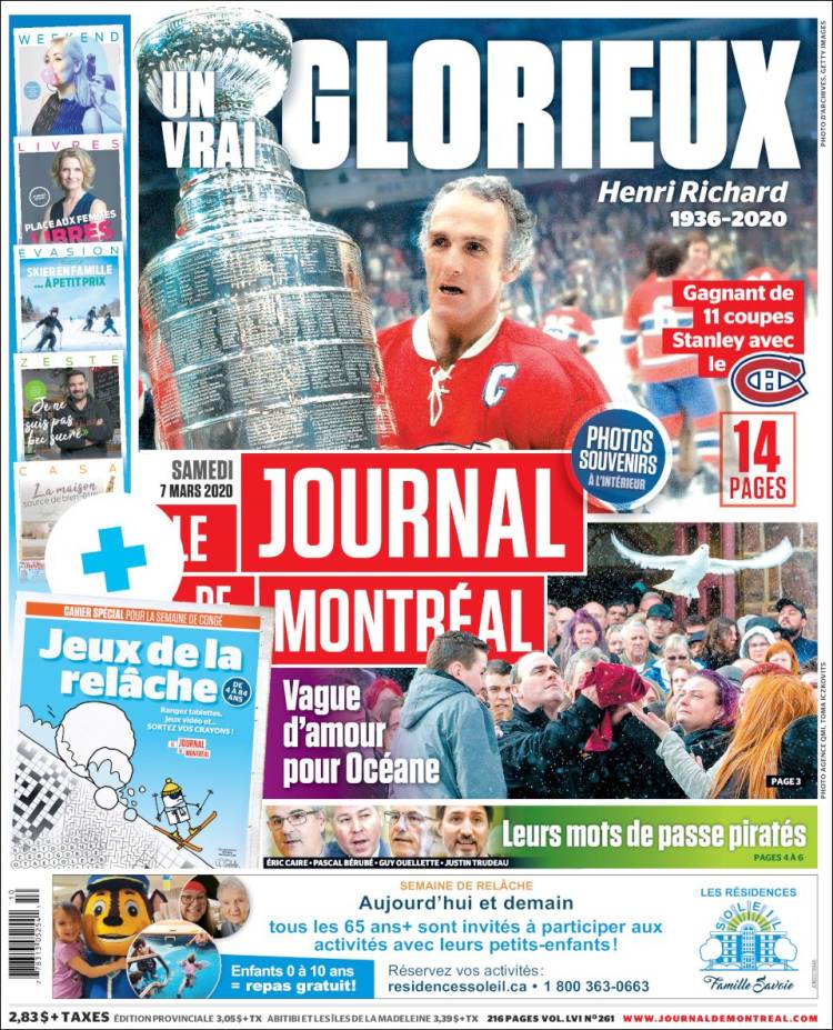 Portada de Le Journal de Montréal (Canada)