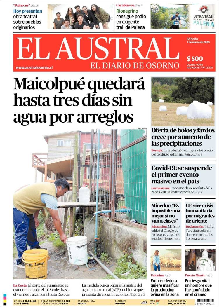 Portada de El Austral de Osorno (Chile)