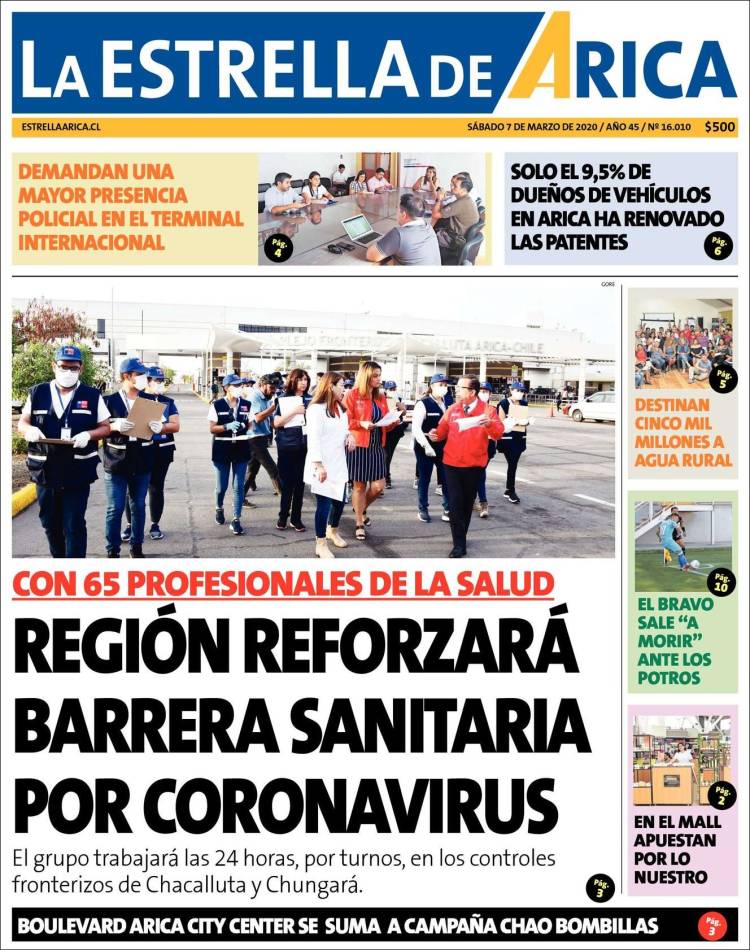 Portada de La Estrella de Arica (Chile)