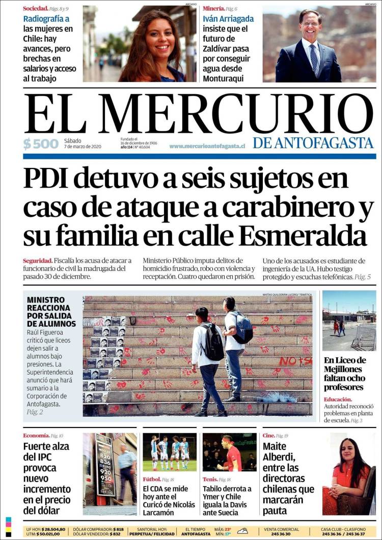 Portada de El Mercurio de Antofagasta (Chile)