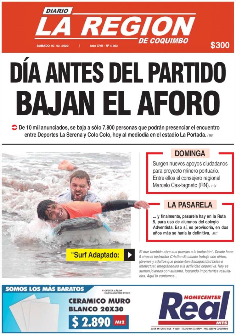 Portada de Diario La Región de Coquimbo (Chile)