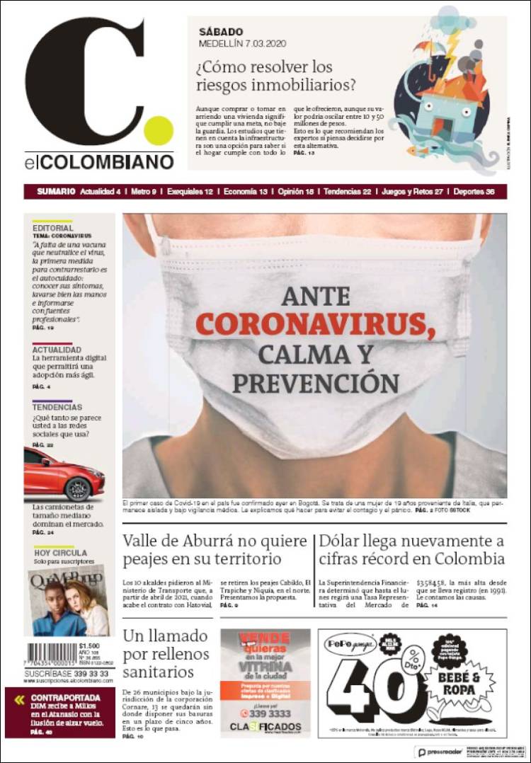 Portada de El Colombiano (Colombia)