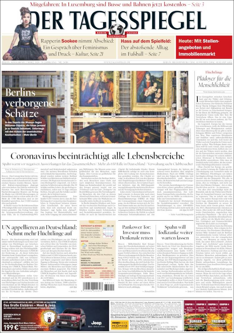 Portada de Der Tagesspiegel (Alemania)