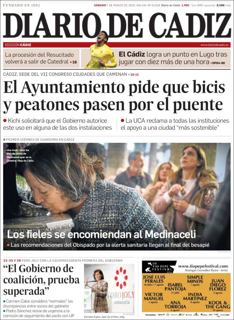 Portada de Diario de Cádiz (España)