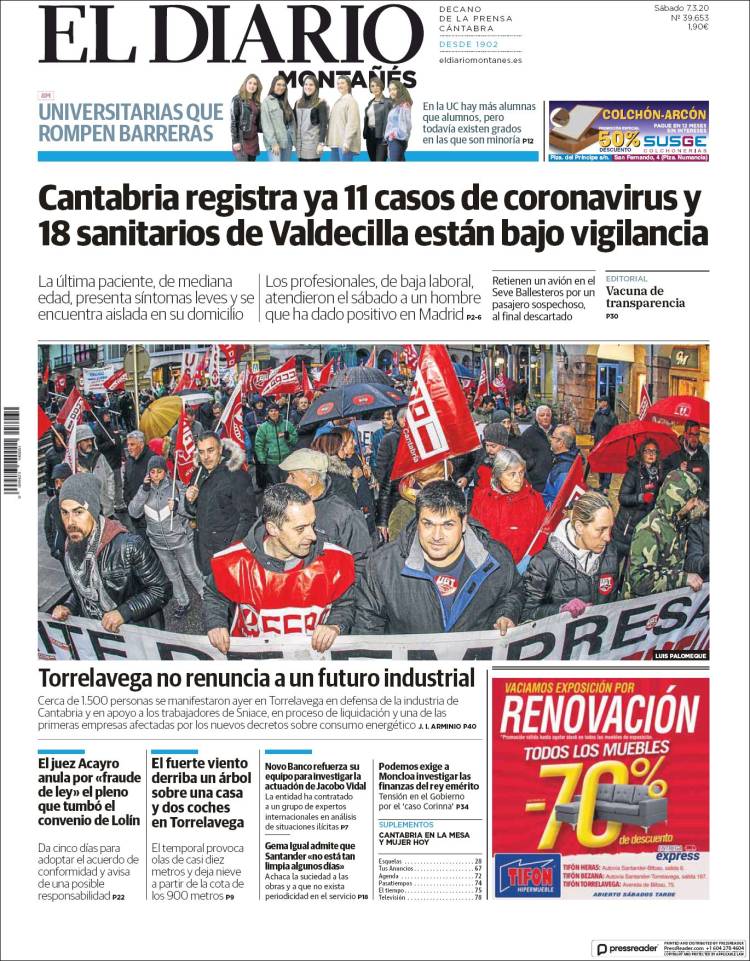 Portada de El Diario Montañés (España)