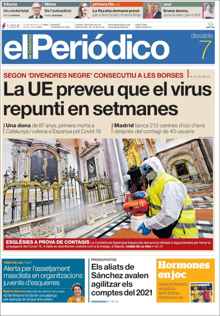 Portada de El Periódico de Catalunya (España)