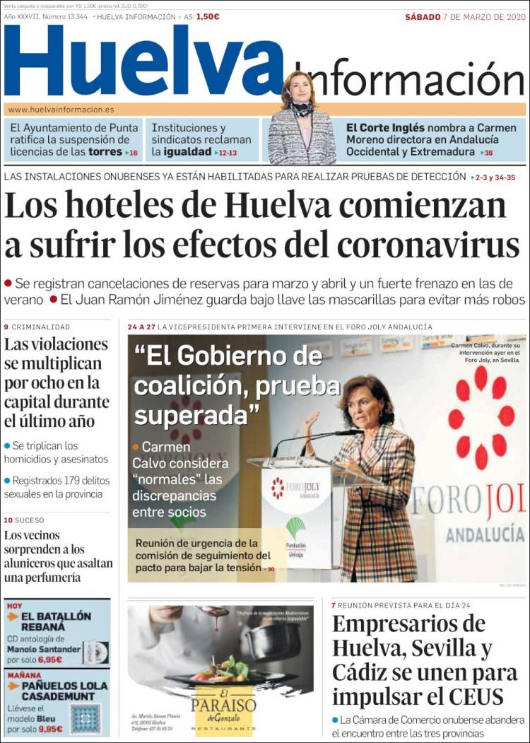 Portada de Huelva Información (España)