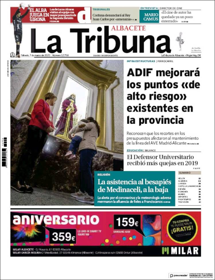 Portada de La Tribuna de Albacete (España)