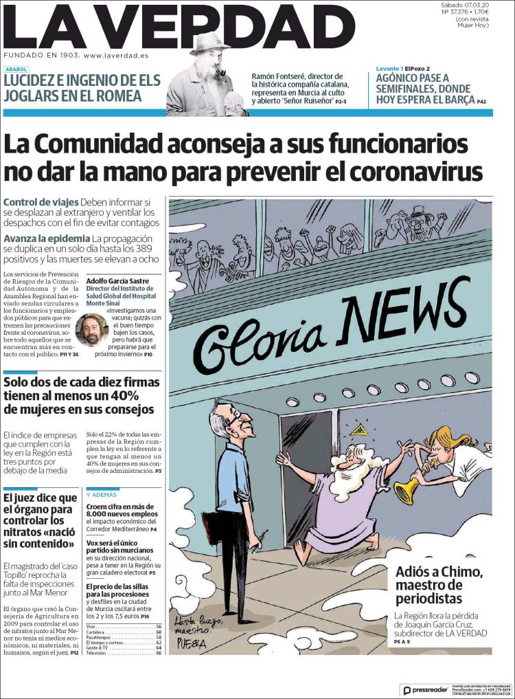 Portada de La Verdad de Murcia (España)