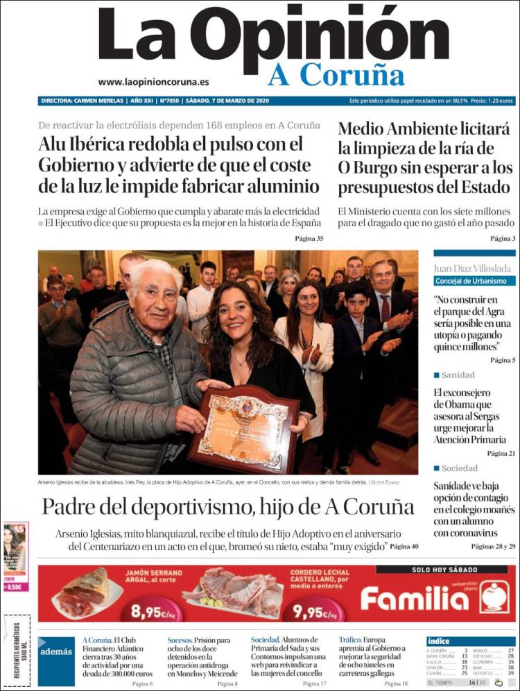 Portada de La Opinión de A Coruña (España)