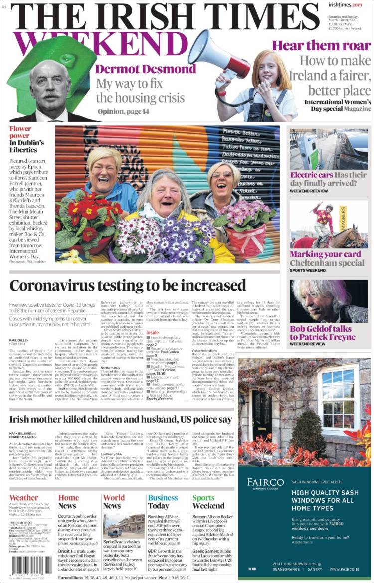 Portada de Irish Times (Irlanda)