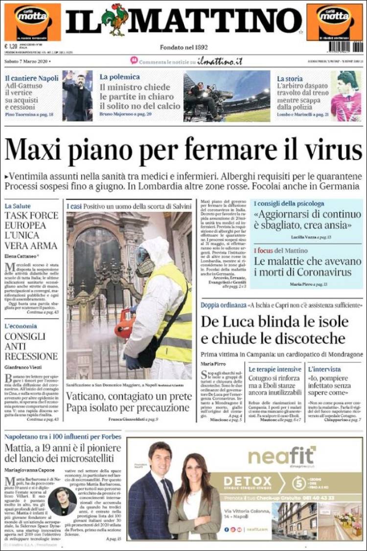 Portada de Il Mattino (Italia)