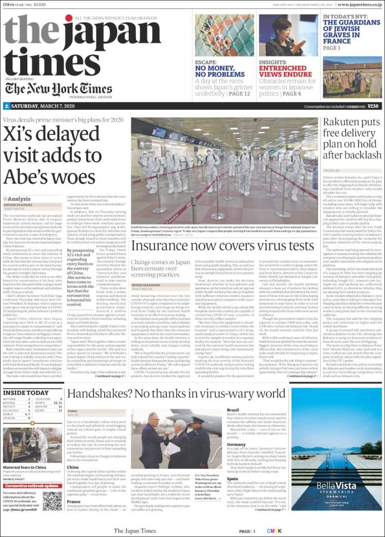 Portada de The Japan Times (Jap&oacute;n)