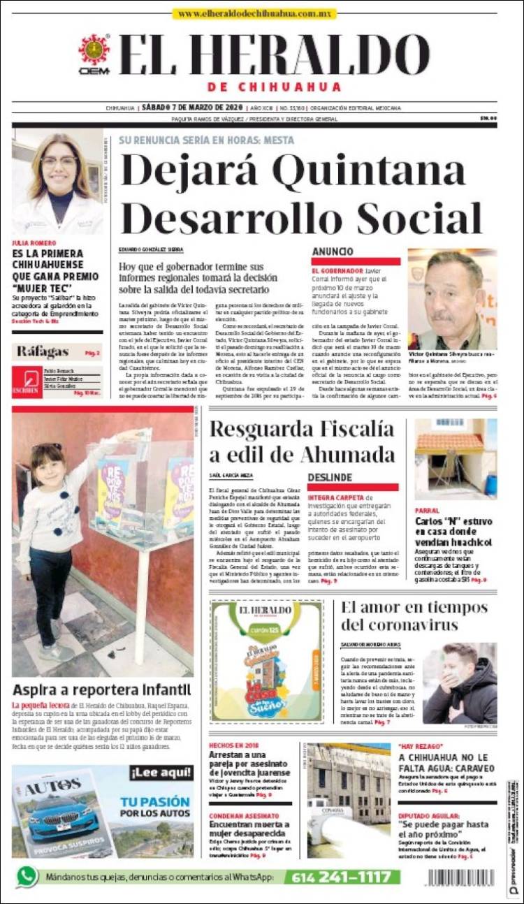 Portada de El Heraldo de Chihuahua (M&eacute;xico)