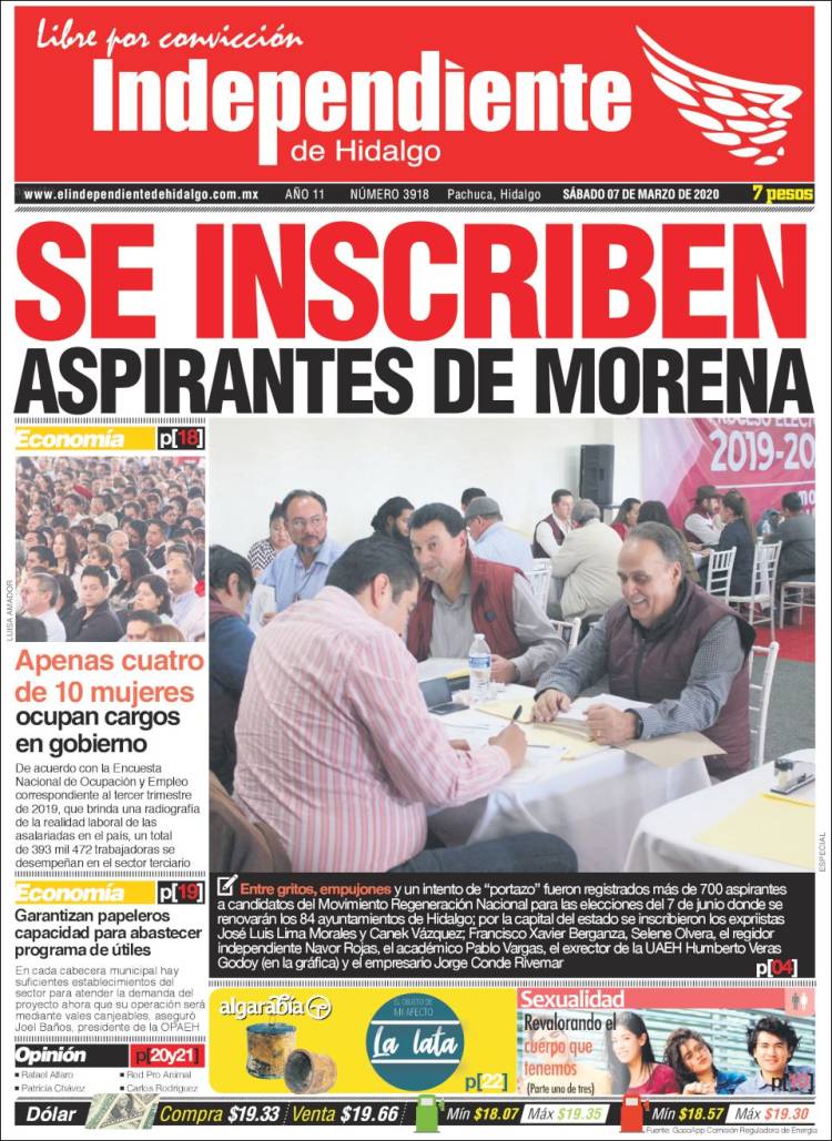 Portada de El Independiente de Hidalgo (M&eacute;xico)