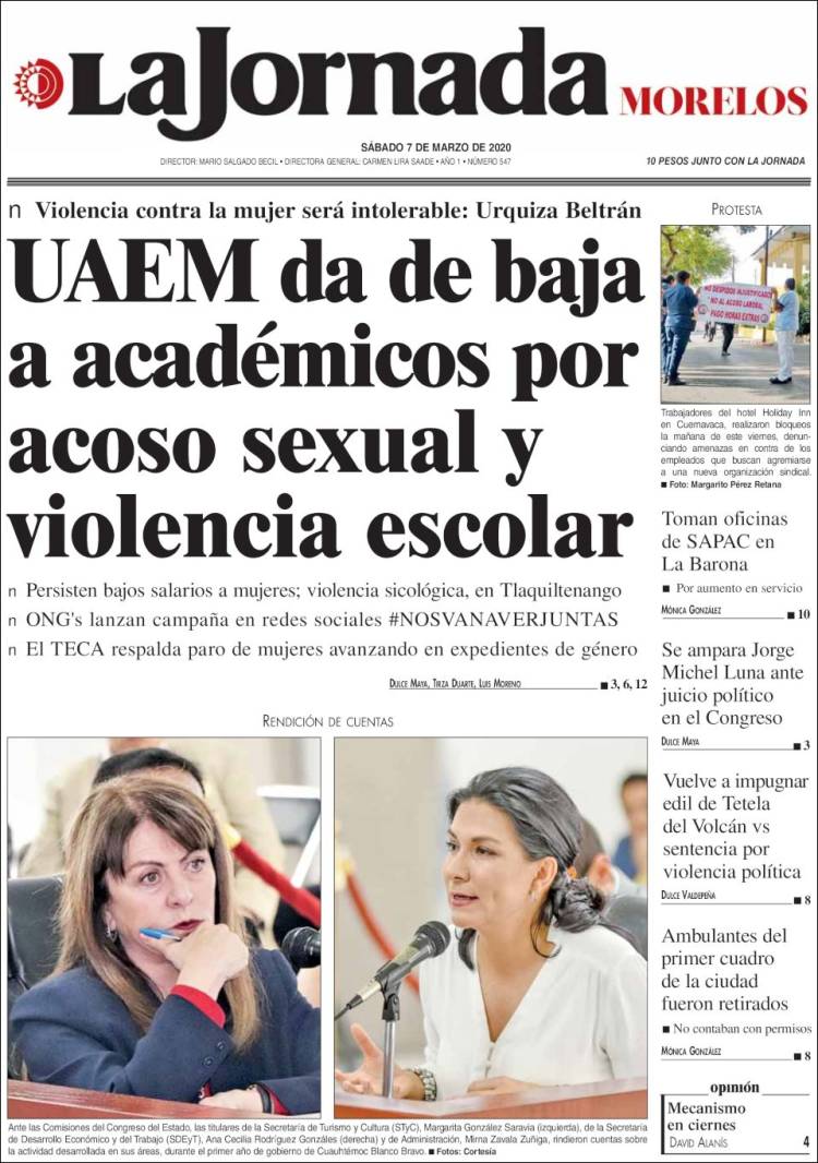 Portada de La Jornada - Morelos (M&eacute;xico)