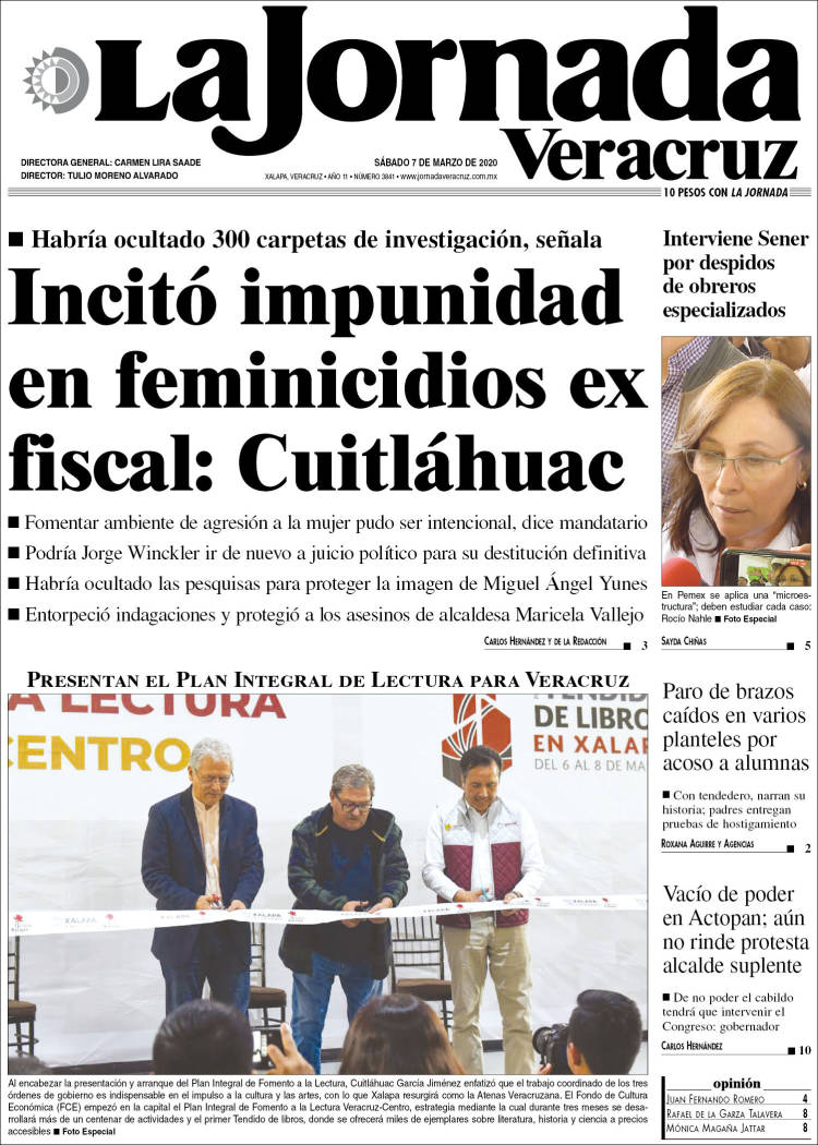 Portada de La Jornada Veracruz (M&eacute;xico)