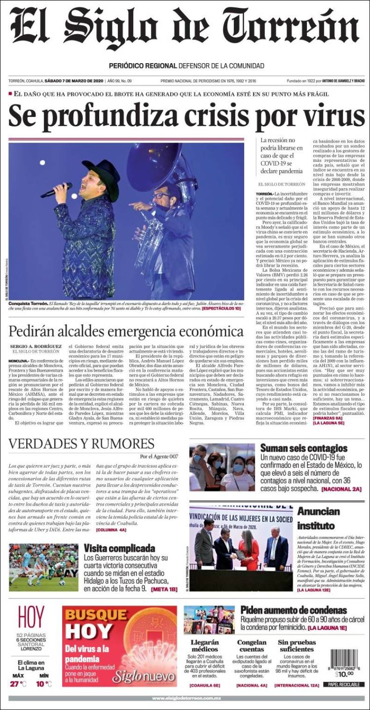 Portada de El Siglo de Torreon (M&eacute;xico)