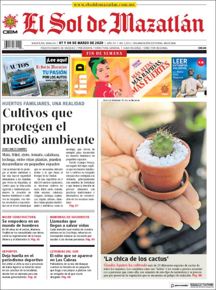 Portada de El Sol de Mazatlán (M&eacute;xico)