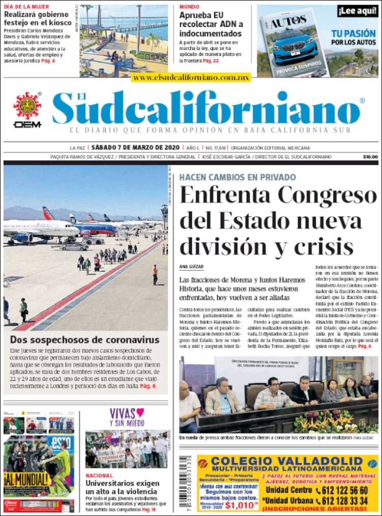 Portada de El Sudcaliforniano (M&eacute;xico)