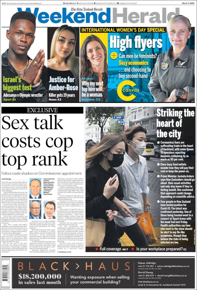 Portada de The New Zealand Herald (Nueva Zelanda)