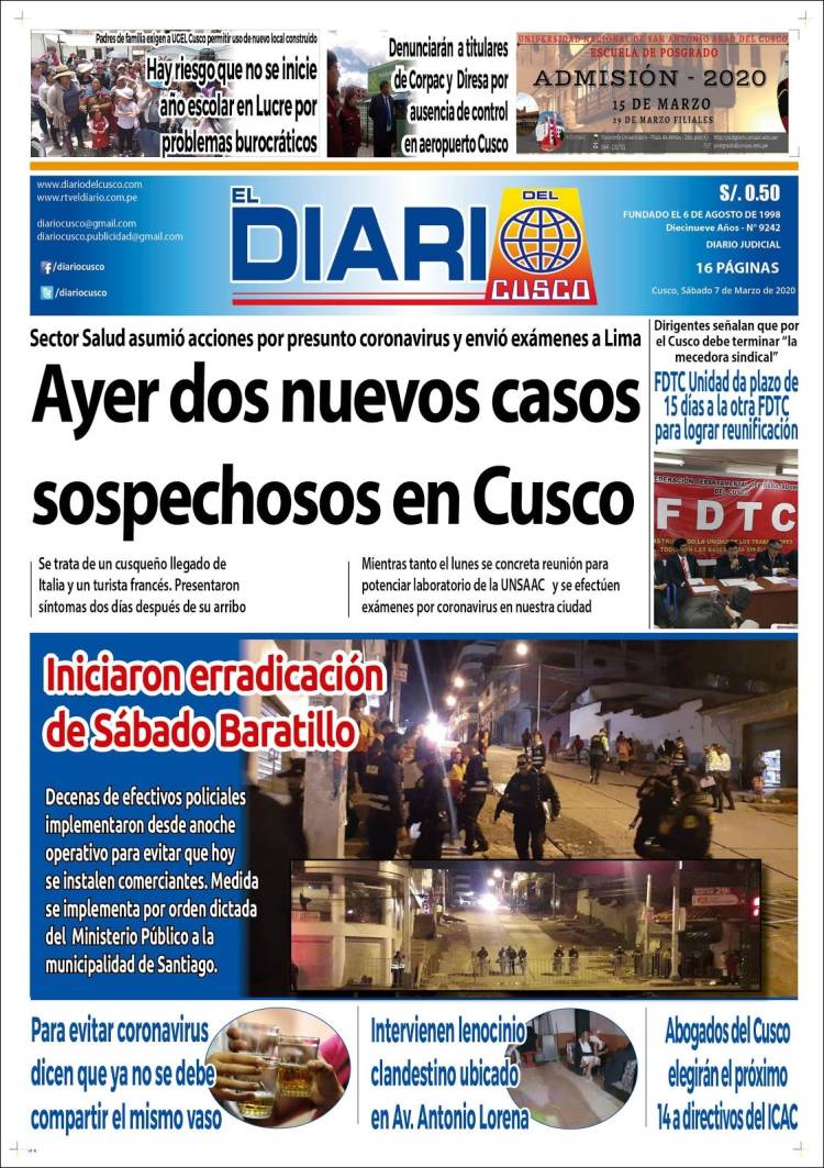 Portada de El Diario del Cusco (Peru)