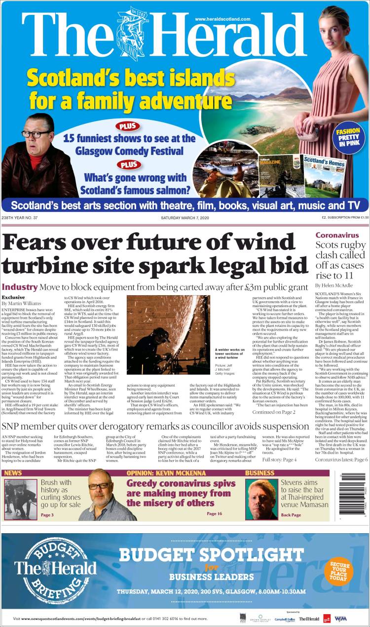 Portada de The Herald (Reino Unido)