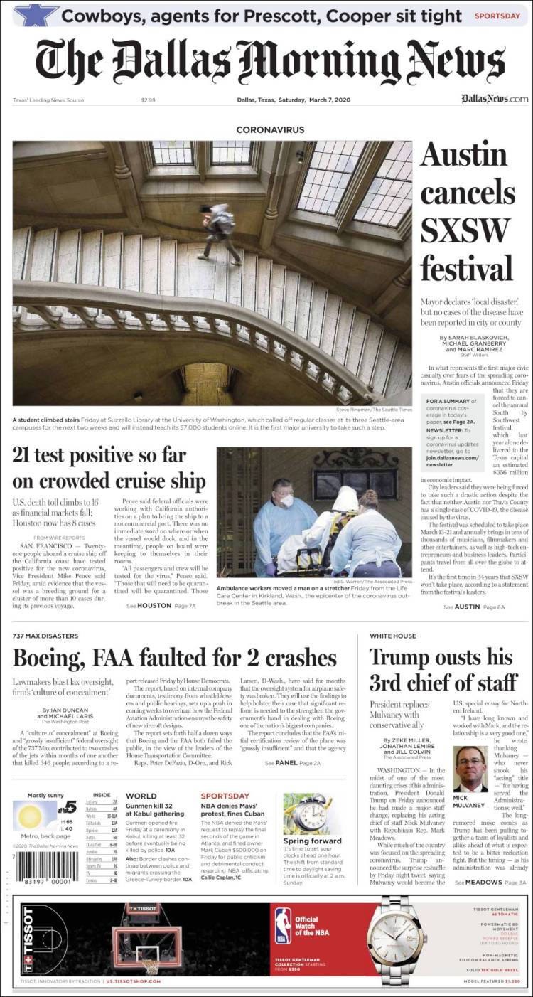 Portada de Dallas Morning News (USA)