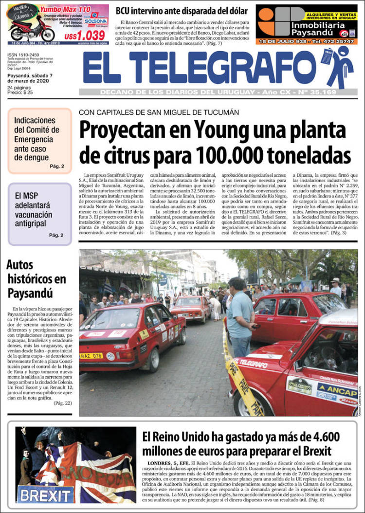 Portada de El Telégrafo (Uruguay)
