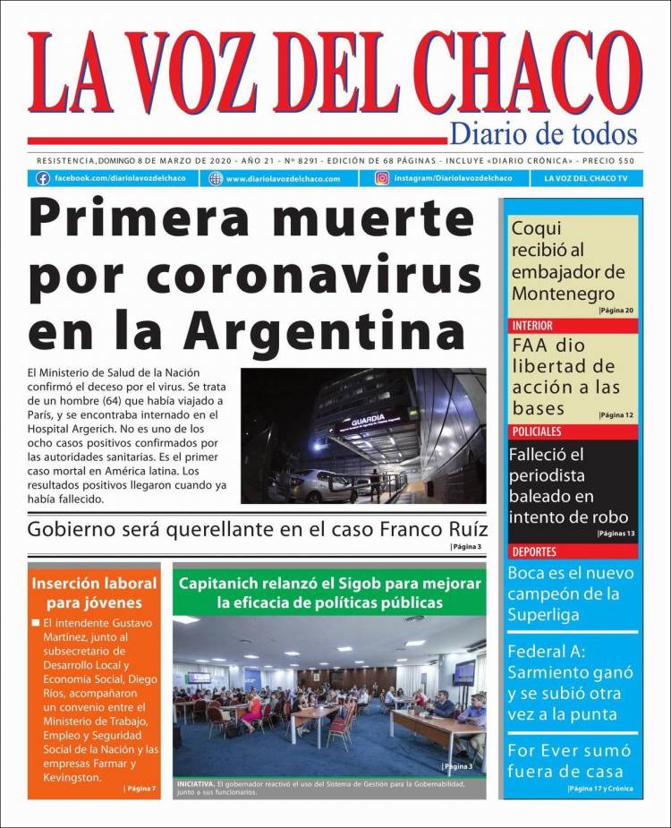 Portada de La Voz del Chaco (Argentina)