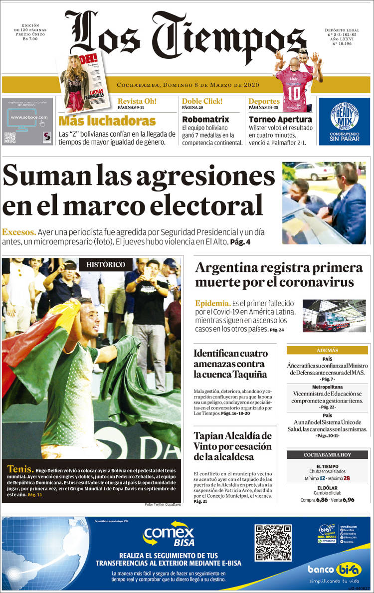 Portada de Los Tiempos (Bolivia)