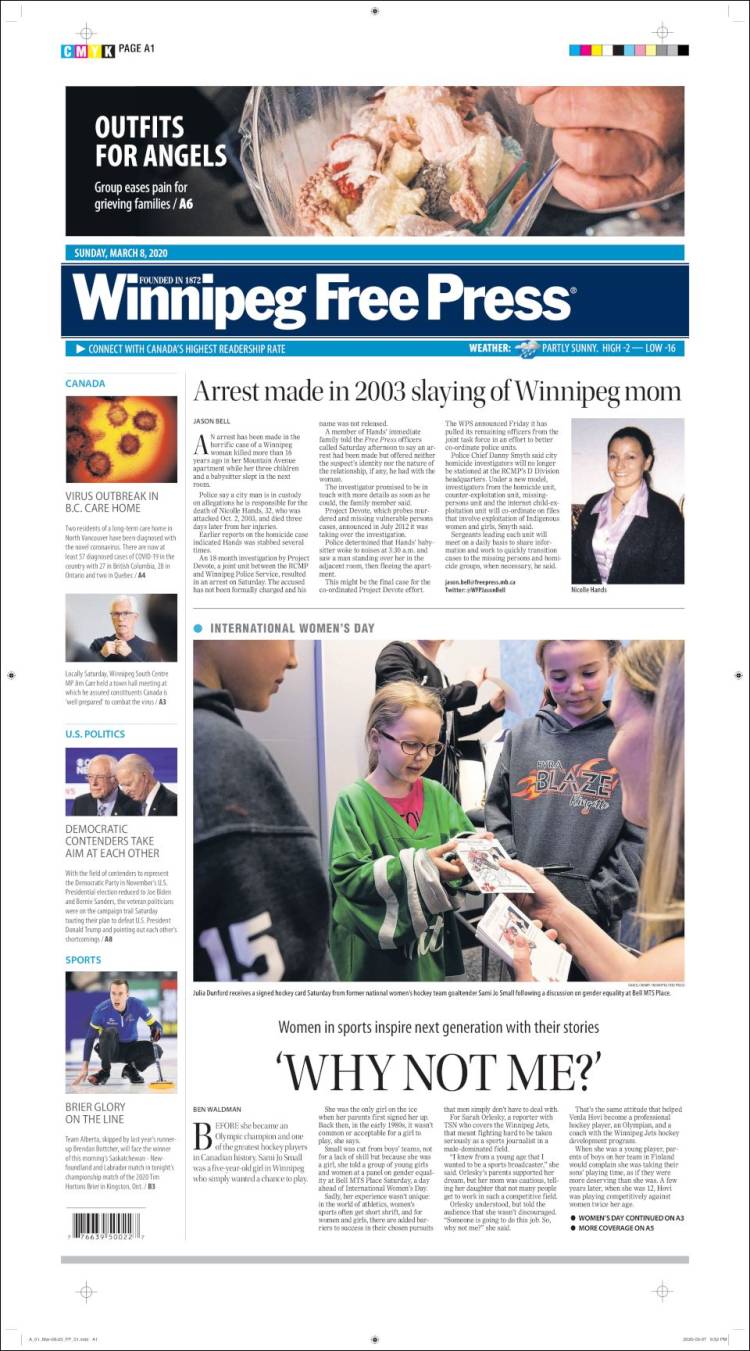 Portada de Winnipeg Free Press (Canadá)