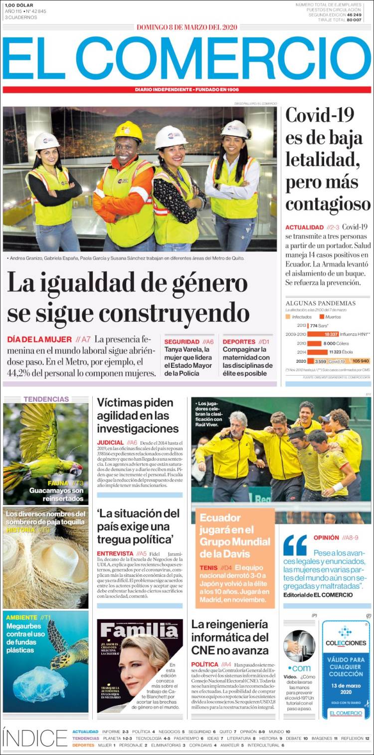 Portada de El Comercio (Ecuador)