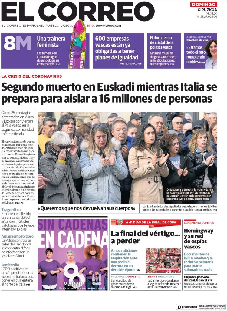 Portada de El Correo - Guipuzcoa (España)